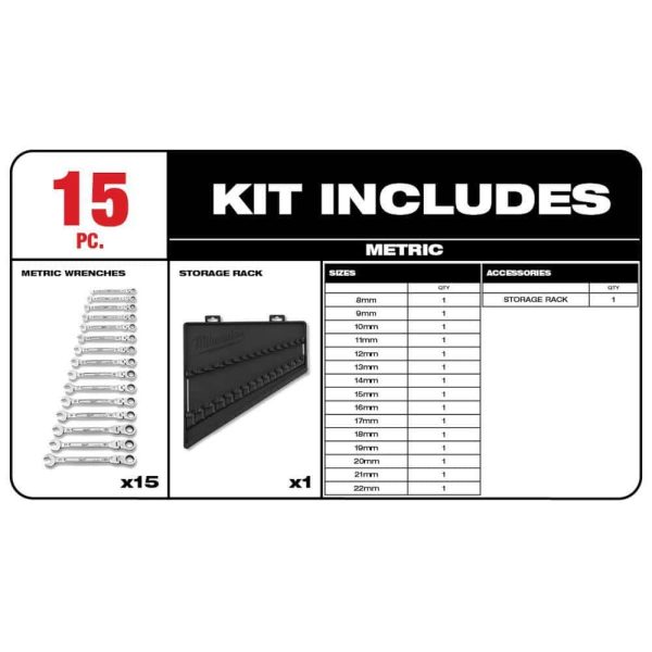 48-22-9413-48-22-9513 144-Position Flex-Head Ratcheting Combination Wrench Set SAE and METRIC (30-Piece) - Image 5