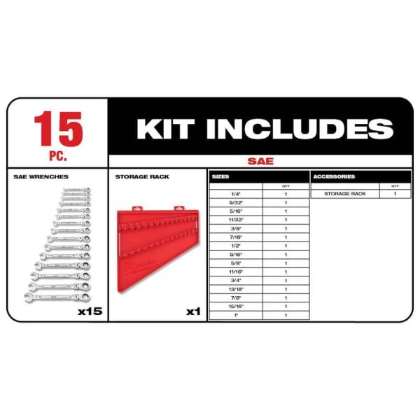 48-22-9413-48-22-9513 144-Position Flex-Head Ratcheting Combination Wrench Set SAE and METRIC (30-Piece) - Image 4