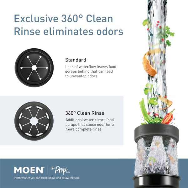 MOEN GXP50C Prep Series 1/2 HP Continuous Feed Garbage Disposal with Power Cord and Universal Mount - Image 3