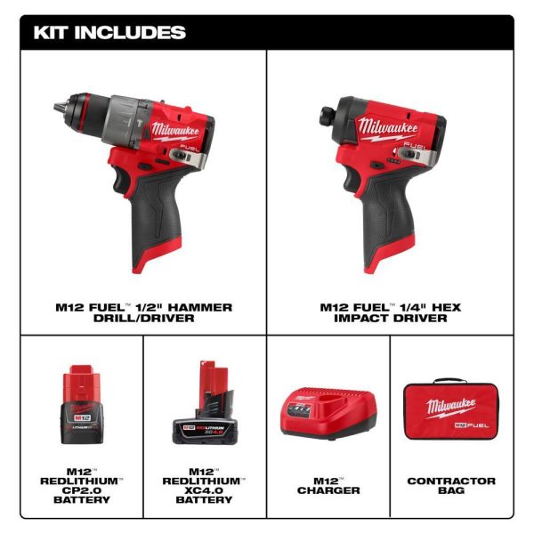 3497-22 M12 FUEL 12-Volt Lithium-Ion Brushless Cordless Hammer Drill and Impact Driver Combo Kit w/2 Batteries and Bag (2-Tool) - Image 3