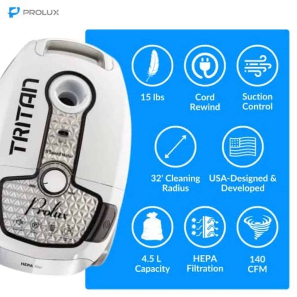 Prolux Tritan Canister Vacuum HEPA Sealed Hard Floor Vacuum with Powerful 12 Amp Motor - Image 3