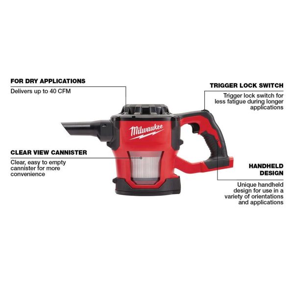 0880-20-0882-20 M18 18-Volt 2 Gal. Lithium-Ion Cordless Wet/Dry Vacuum with M18 Compact Vacuum (2-Tool) - Image 3