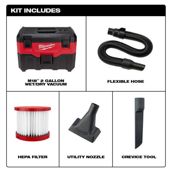0880-20-48-59-1835 M18 18-Volt 2 Gal. Lithium-Ion Cordless Wet/Dry Vacuum W/ 3.0 Ah Battery and Charger - Image 2