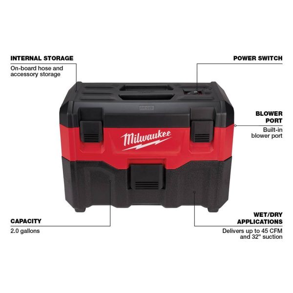 0880-20-49-90-1900 M18 18-Volt 2 Gal. Lithium-Ion Cordless Wet/Dry Vacuum W/ Extra Wet/Dry HEPA Filter - Image 3