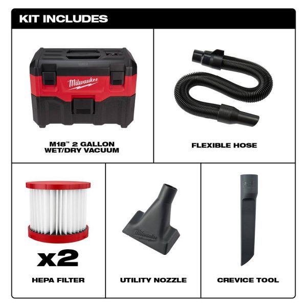 0880-20-49-90-1900 M18 18-Volt 2 Gal. Lithium-Ion Cordless Wet/Dry Vacuum W/ Extra Wet/Dry HEPA Filter - Image 2