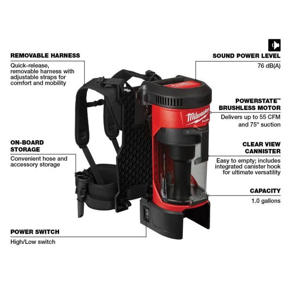 0885-20-48-11-1850 M18 FUEL 1 Gal. 18-Volt Lithium-Ion Brushless Cordless 3-in-1 Backpack Vacuum W/ 5.0Ah Battery - Image 3