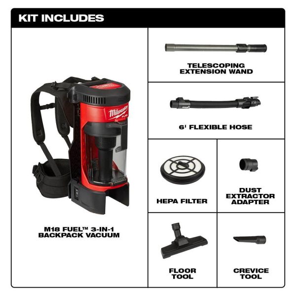 0885-20-48-11-1850 M18 FUEL 1 Gal. 18-Volt Lithium-Ion Brushless Cordless 3-in-1 Backpack Vacuum W/ 5.0Ah Battery - Image 2