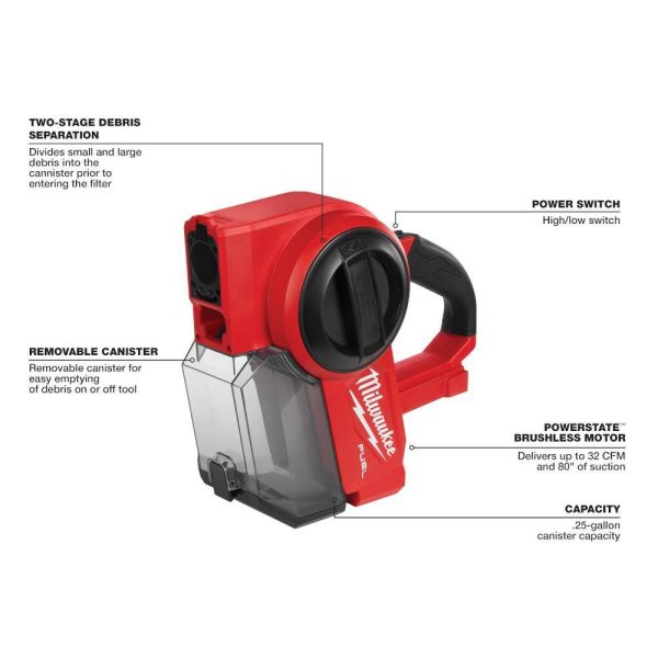 0940-20-48-59-1850 M18 FUEL 18-Volt Lithium-Ion Brushless .25 Gal. Cordless Jobsite Vacuum with 5.0 Ah Battery and Charger - Image 3