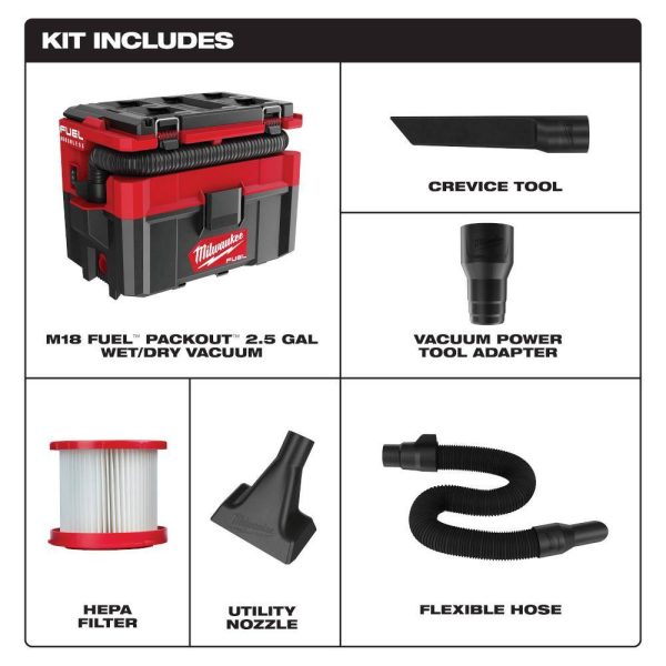0970-20-48-11-1862 M18 FUEL PACKOUT 18-Volt Lithium-Ion Cordless 2.5 Gal. Wet/Dry Vacuum with (2) M18 HIGH OUTPUT 6.0 Ah Batteries - Image 2
