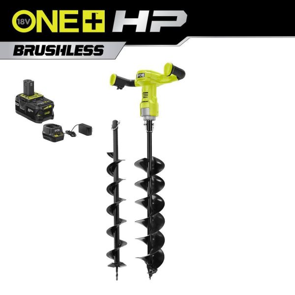 P2930-4  HP 18V Brushless Cordless Earth Auger with 4 in. and 6 in. Bit with 4.0 Ah Battery and Charger