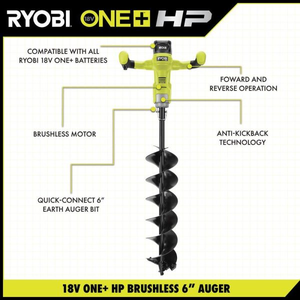 P2930-4  HP 18V Brushless Cordless Earth Auger with 4 in. and 6 in. Bit with 4.0 Ah Battery and Charger - Image 10