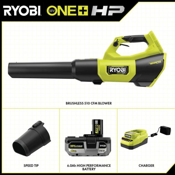 PBLLB01K ONE+ HP 18V Brushless Whisper Series 130 MPH 510 CFM Cordless Battery Leaf Blower with 6.0 Ah Battery and Charger - Image 2