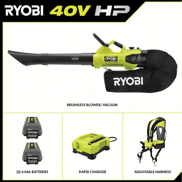 RY404150VNM 40V HP Brushless 100 MPH 600 CFM Cordless Leaf Blower/Mulcher/Vacuum with (2) 4.0 Ah Batteries and Charger - Image 2