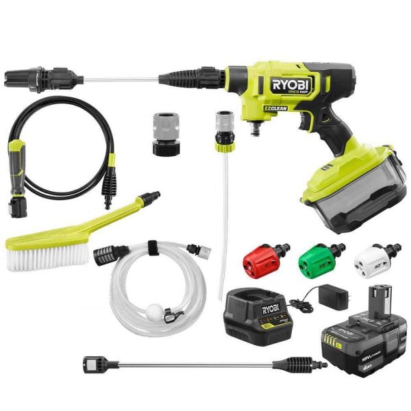 RY121860K ONE+ HP 18-Volt Brushless EZClean 600 PSI 0.7 GPM Cordless Electric Power Cleaner w/ 4.0Ah Battery, Charger, Accessories