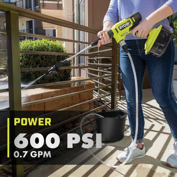 RY121860K ONE+ HP 18-Volt Brushless EZClean 600 PSI 0.7 GPM Cordless Electric Power Cleaner w/ 4.0Ah Battery, Charger, Accessories - Image 4