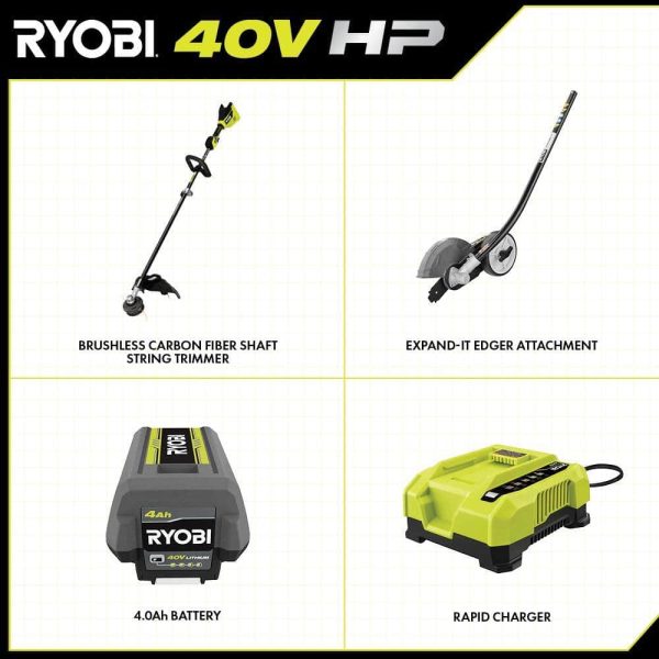 40V HP Brushless 15 in. Carbon Fiber Shafter String Trimmer and Edger Attachment with 4.0 Ah Battery and Charger - Image 4