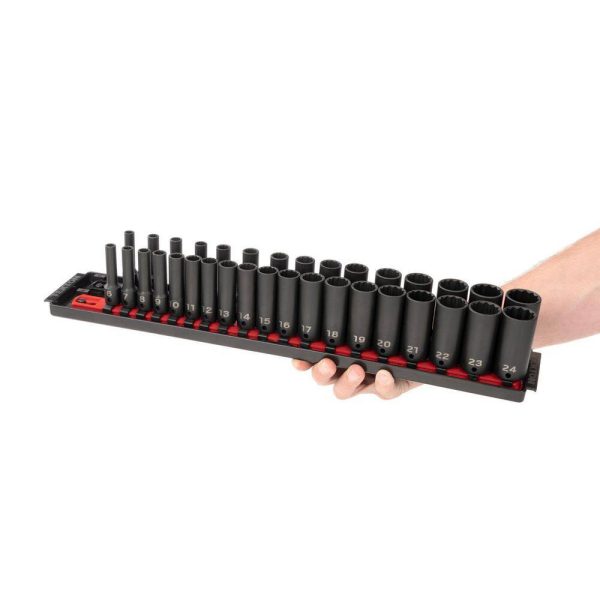3/8 in. Drive Deep 12-Point Impact Socket Set (34-Piece) (1/4-1 in., 6-24 mm)   Rails - Image 3