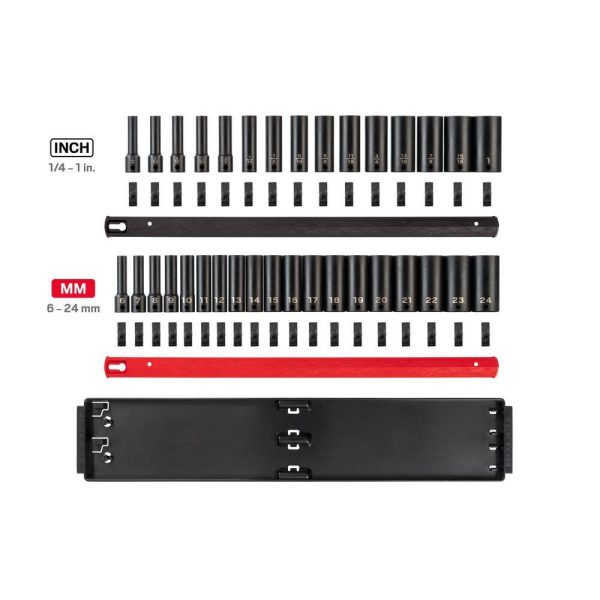 3/8 in. Drive Deep 12-Point Impact Socket Set (34-Piece) (1/4-1 in., 6-24 mm)   Rails - Image 2