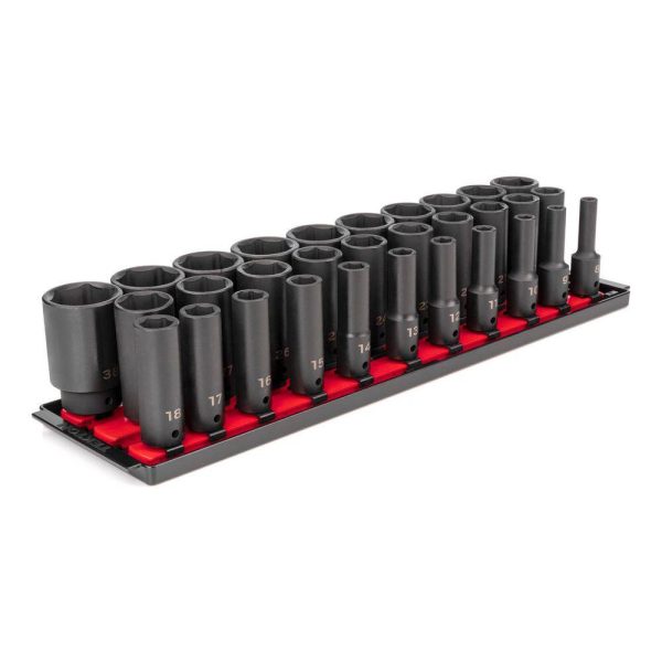 SID92105 1/2 in. Drive Deep 6-Point Impact Socket Set (31-Piece) (8-38 mm) with Rails