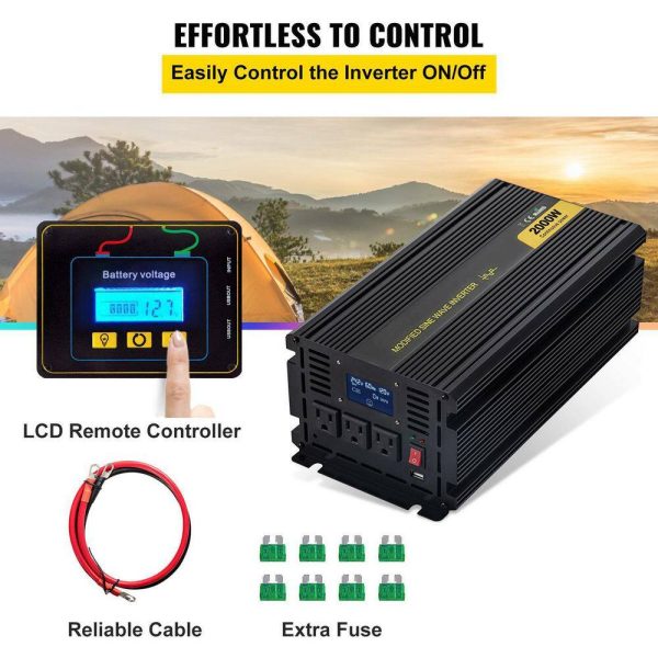ZNB2KW-12-1200I8XV9 Car Power Converter 2000-Watt Modified Sine Wave Inverter DC 12-Volt to AC 120-Volt with LCD Display Remote Controller - Image 5