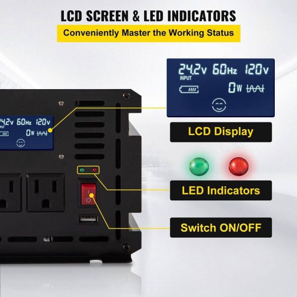 ZNB2KW-24-120Y3B5V9 Car Power Converter 2000-Watt Modified Sine Wave Inverter DC 24-Volt to AC 120-Volt with LCD Display Remote Controller - Image 4