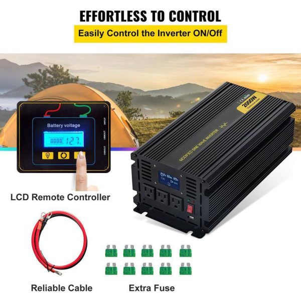 ZNB2KW-24-120Y3B5V9 Car Power Converter 2000-Watt Modified Sine Wave Inverter DC 24-Volt to AC 120-Volt with LCD Display Remote Controller - Image 5