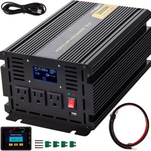 ZNB2KW-24-120Y3B5V9 Car Power Converter 2000-Watt Modified Sine Wave Inverter DC 24-Volt to AC 120-Volt with LCD Display Remote Controller