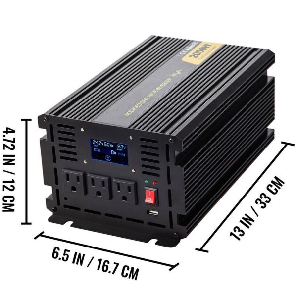 ZNB2KW-24-120Y3B5V9 Car Power Converter 2000-Watt Modified Sine Wave Inverter DC 24-Volt to AC 120-Volt with LCD Display Remote Controller - Image 7