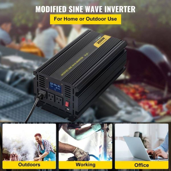 ZNB2KW-24-120Y3B5V9 Car Power Converter 2000-Watt Modified Sine Wave Inverter DC 24-Volt to AC 120-Volt with LCD Display Remote Controller - Image 2