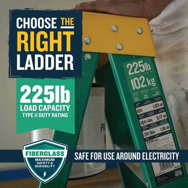 Werner 6 ft. Fiberglass Step Ladder (10 ft. Reach Height) with 225 lb. Load Capacity Type II Duty Rating - Image 10